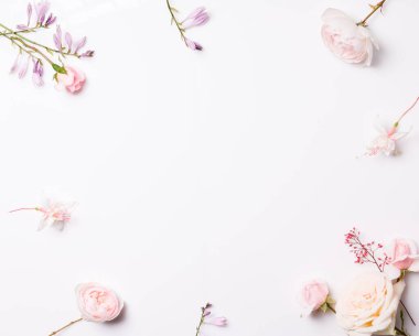 Beyaz arka planda şenlikli çiçek kompozisyonu. Genel Görünüm