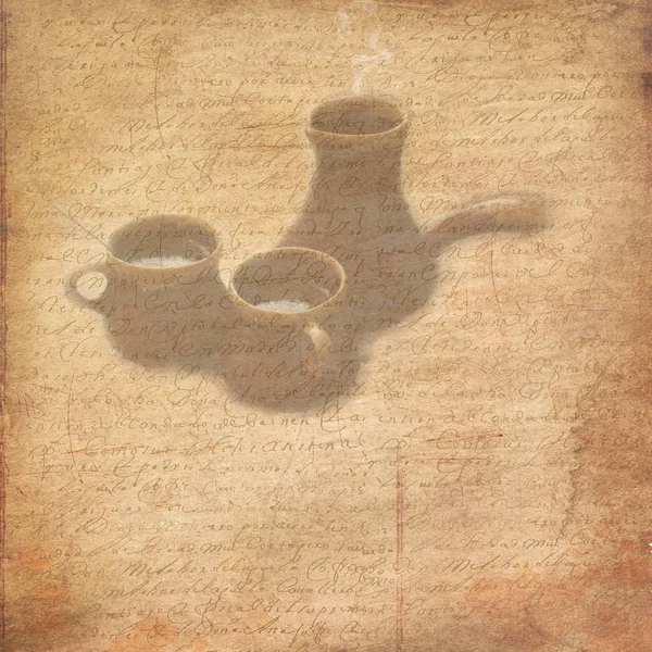 Kahve bardakları ile antika arka plan — Stok fotoğraf