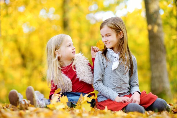 Dos hermanas pequeñas en el parque de otoño Imagen De Stock