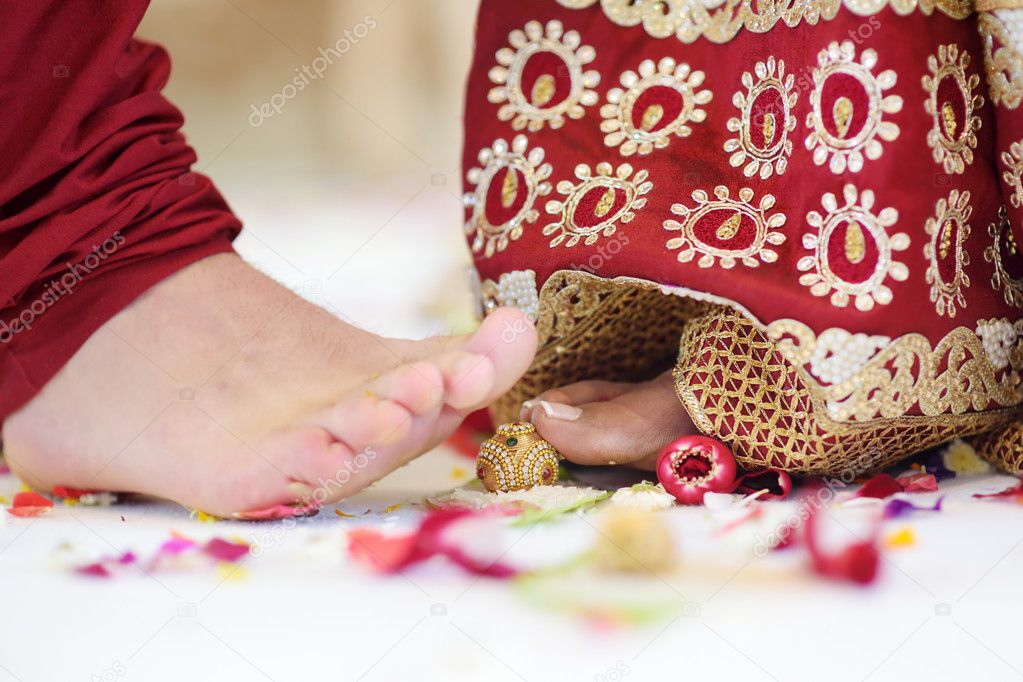 Amazing hindu wedding ceremony. Details of traditional indian wedding.