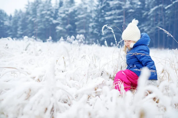 Legrační malá holka baví v destinaci winter park — Stock fotografie