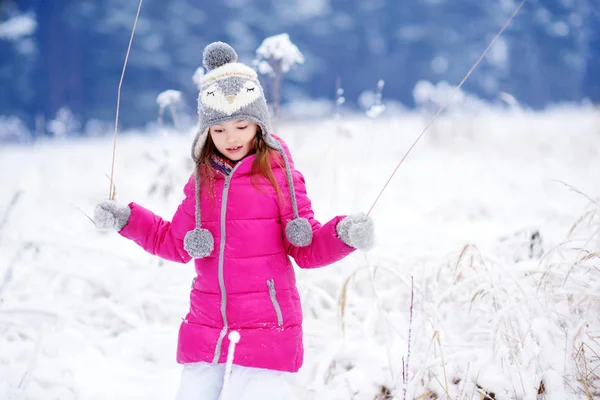 Grappige meisje plezier in winter park — Stockfoto