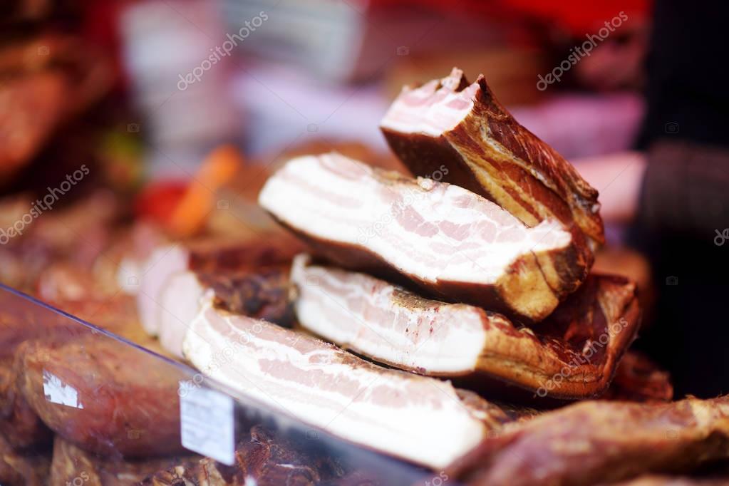 home made sausages on a farmer's market