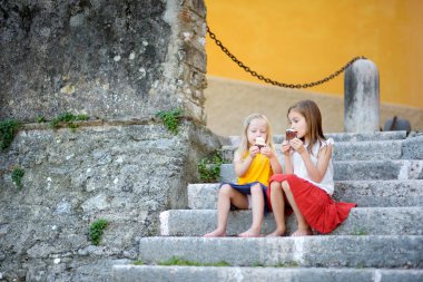 sisters eating ice-cream  clipart