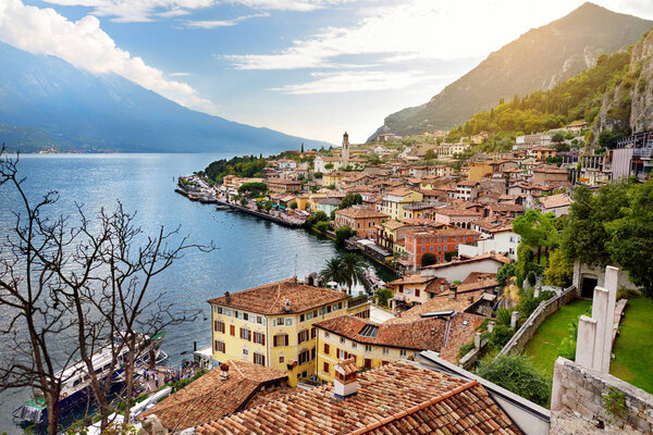 Beautiful view of Limone sul Garda, a small town and comune in the province of Brescia, Italy