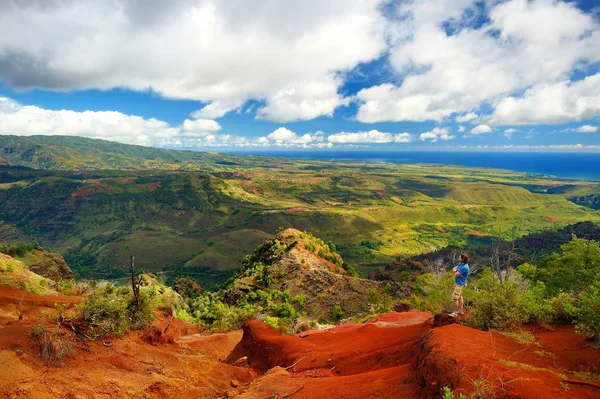 Turista disfrutando de la vista del cañón de Waimea — Foto de Stock