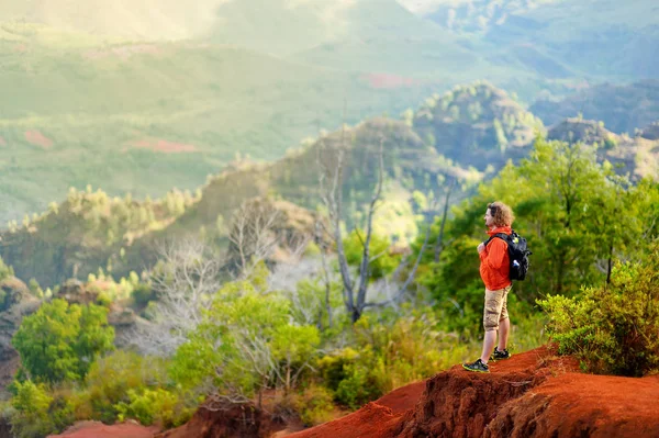 Turist njuter utsikt över Waimea Canyon — Stockfoto