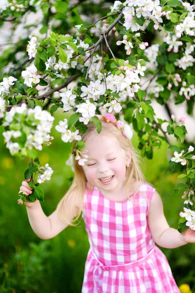 Meisje in de bloeiende tuin van apple — Stockfoto