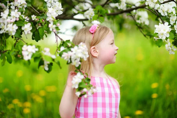 Chica en flor jardín de manzana — Foto de Stock