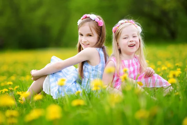 Adorable little girls wearing wreaths — Stock Photo, Image