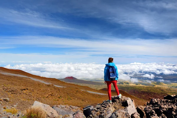 Turysta podziwiając widok z Mauna Kea — Zdjęcie stockowe