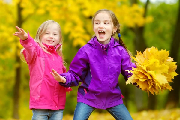 Girls playing in autumn park — Stock Photo, Image