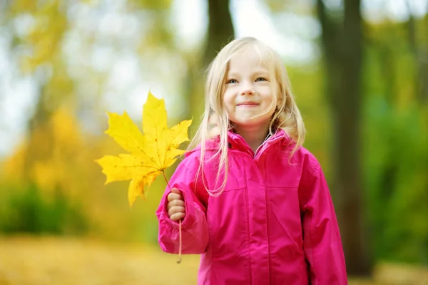 小女孩玩秋天的叶子 — 图库照片