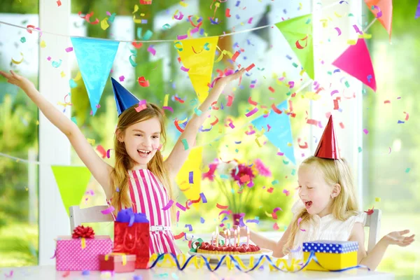 Little sisters having birthday party — Stock Photo, Image