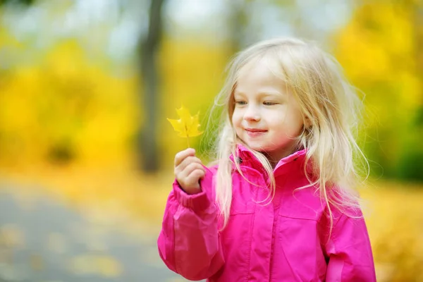 小女孩玩秋天的叶子 — 图库照片