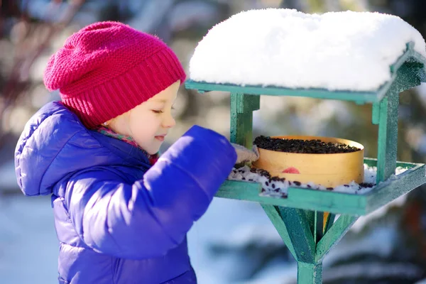 Little girl feeding birds — Stock Photo, Image