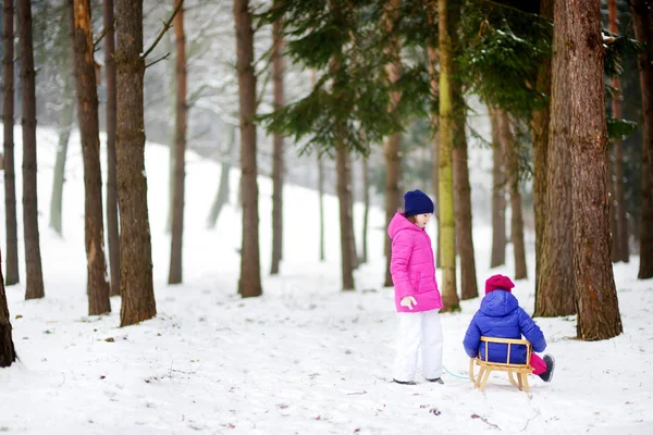 Małe dziewczynki w winter park — Zdjęcie stockowe