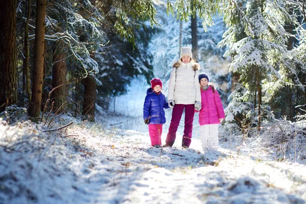 Petites filles et mère dans le parc d'hiver — Photo