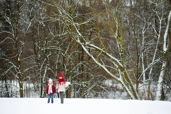 Μικρά κορίτσια στο χειμερινό πάρκο — Φωτογραφία Αρχείου