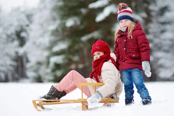 Маленькие девочки в зимнем парке — стоковое фото