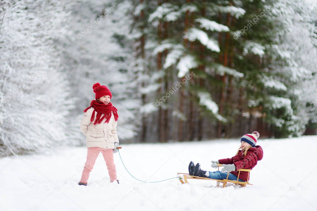 Cute children playing in a snow.
