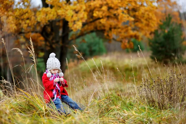 Dítě hrající v podzimním parku. — Stock fotografie