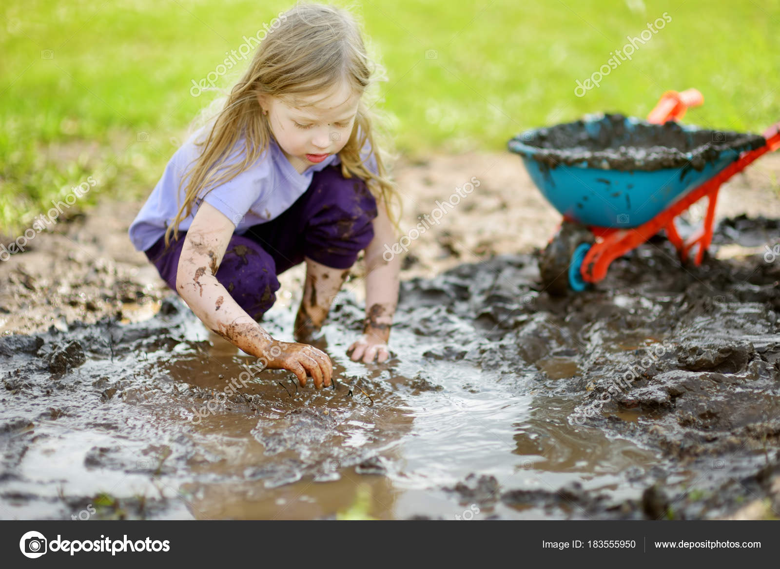 Funny Little Girl Playing Large Wet Mud Puddle Sunny Summer Stock Photo by ©MNStudio 183555950 Funny Little Girl Playing Large Wet Mud Puddle Sunny Summer Stock Photo by ©MNStudio 183555950
