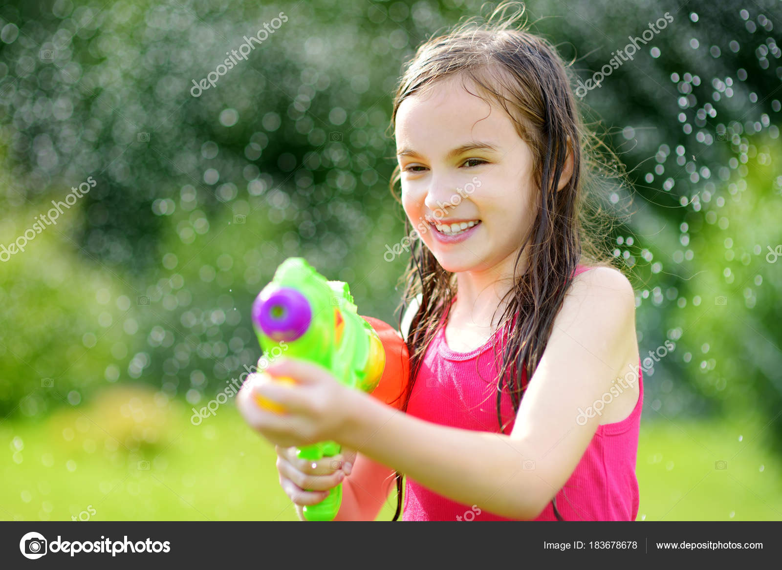 Adorable Little Girl Playing with Water Gun on Hot Summer Day. Cute Child  Having Fun with Water Outdoors Stock Photo - Image of leisure, beautiful:  97180460