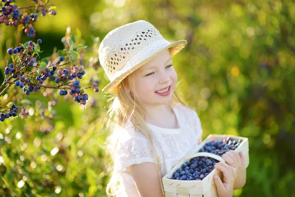 Kleines Mädchen pflückt frische Beeren — Stockfoto