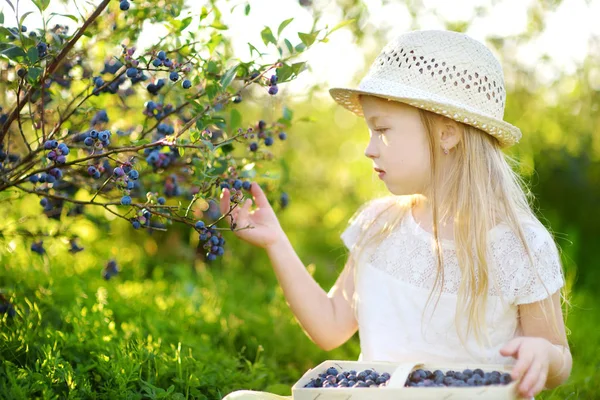 Mała dziewczynka pobrania świeże jagody — Zdjęcie stockowe