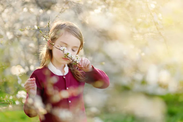 Menina em flor cereja árvore jardim — Fotografia de Stock