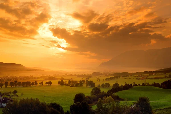 Paysage Matinal Époustouflant Petit Village Bavarois — Photo