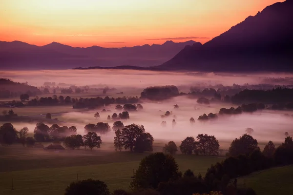 Lansdcape Баварський Сільце Покриті Туман Гнів Німеччина — стокове фото