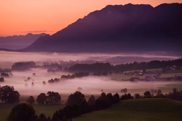 Lansdcape Баварський Сільце Покриті Туман Гнів Німеччина — стокове фото