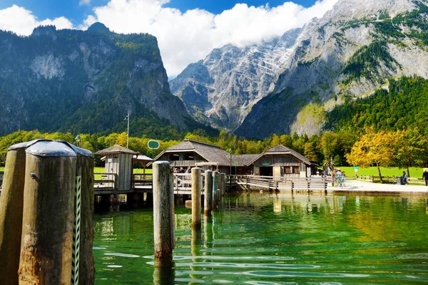 Muelle San Bartolomé Konigssee Conocido Como Lago Más Profundo Limpio — Foto de Stock