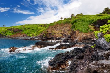 Kaba ve kayalık shore Maui, Hawaii, ABD Güney sahilinde