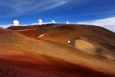 Observatories on top of Mauna Kea mountain peak on Big Island of Hawaii, United States clipart