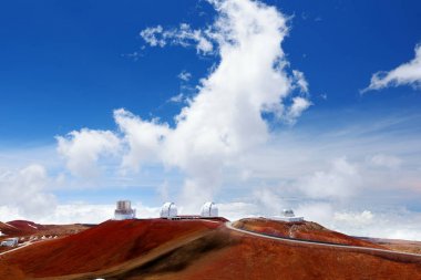 Observatories on top of Mauna Kea mountain peak on Big Island of Hawaii, United States clipart