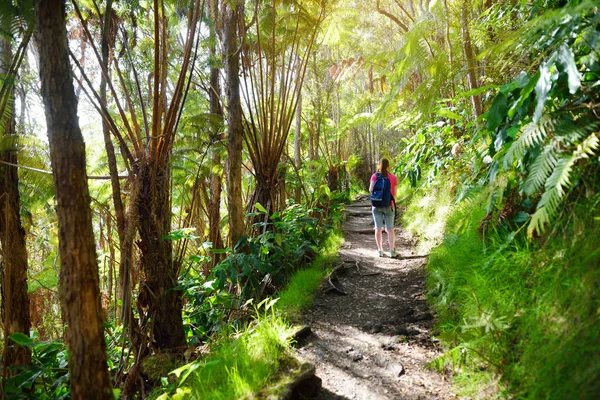 Idegenforgalmi Túra Kilauea Iki Nyom Vulkánok Nemzeti Park Big Island — Stock Fotó