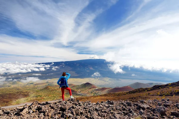 Турист Милуючись Видом Вулкана Мауна Loa Великому Острові Гаваї — стокове фото