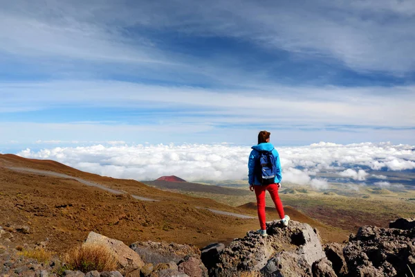 Turysta Podziwiając Widok Wulkanu Mauna Loa Big Island Hawaii — Zdjęcie stockowe