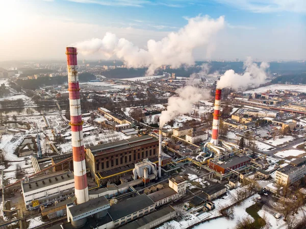 Вид Воздуха Теплоэлектростанцию Теплоэлектростанцию Комбинированная Современная Электростанция Городского Централизованного Теплоснабжения — стоковое фото