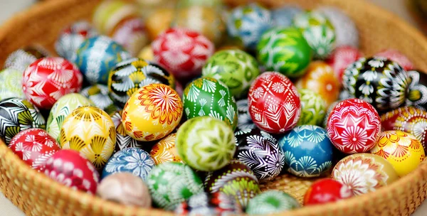 Vilnius Lithuania March 2019 Colorful Handmade Wooden Easter Eggs Sold — ストック写真