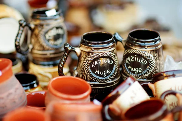 Ceramic Dishes Tableware Jugs Sold Easter Market Vilnius Kaziuko Muge — Stock Photo, Image