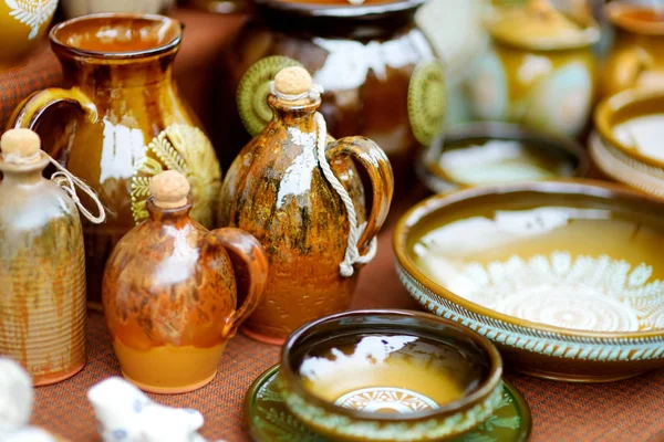 Piatti Stoviglie Brocche Ceramica Venduti Sul Mercato Pasquale Vilnius Tradizionale — Foto Stock