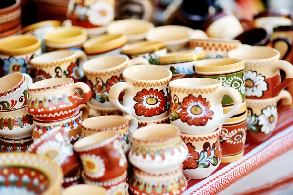 Keramische Gerechten Servies Kannen Verkocht Paasmarkt Vilnius Jaarlijkse Traditionele Ambachtelijke — Stockfoto