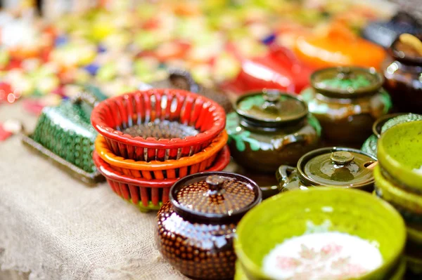 Keramische Gerechten Servies Kannen Verkocht Paasmarkt Vilnius Jaarlijkse Traditionele Ambachtelijke — Stockfoto