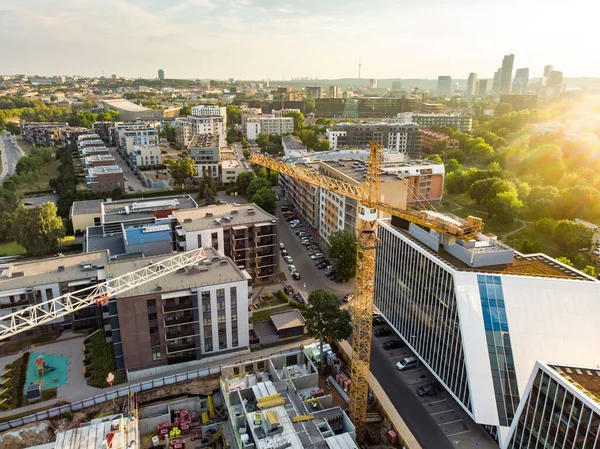 Вид Воздуха Строительную Площадку Городе Вильнюсе Литва Идет Строительство Нового — стоковое фото