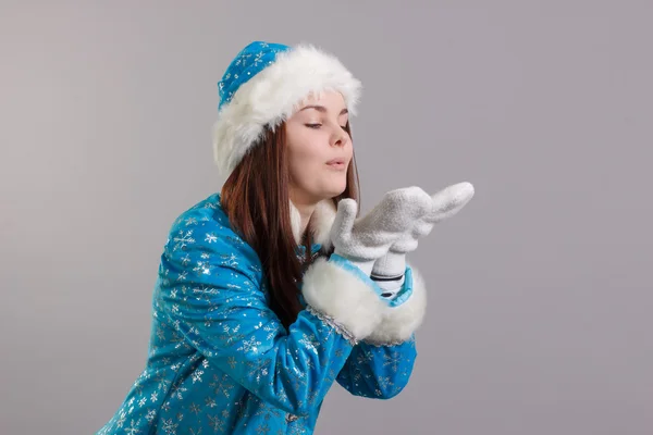 Winter woman Blowing Snow — Stock Photo, Image