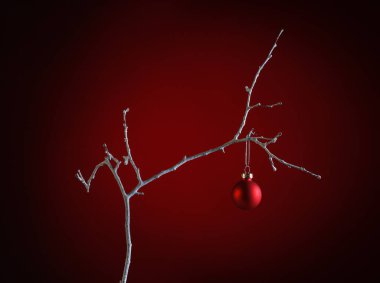 Bir ağaç dalı üzerinde asılı Noel süsler.